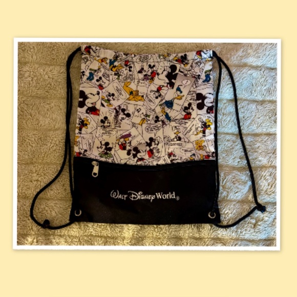 Walt Disney World Drawstring Backpack Comic Strip Mickey Mouse Parks Cinch Bag - Picture 1 of 2